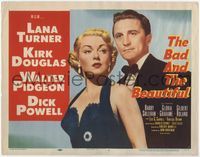 1y036 BAD & THE BEAUTIFUL TC '53 great close up of Lana Turner & Kirk Douglas in dress clothes!