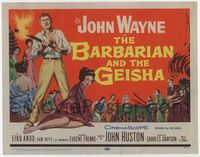 1y040 BARBARIAN & THE GEISHA title card '58 John Huston, art of John Wayne with torch & Eiko Ando!