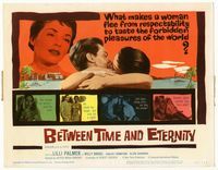 1y044 BETWEEN TIME & ETERNITY title lobby card '60 sexy Lilli Palmer flees from respectability!