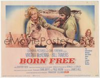 1y051 BORN FREE movie title lobby card '66 great image of Virginia McKenna & Bill Travers with lion!