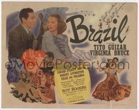 1y053 BRAZIL signed title lobby card '44 by Tito Guizar, who is with Virginia Bruce & Roy Rogers!