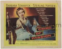 1y073 CRIME OF PASSION TC '57 sexy Barbara Stanwyck reaches for gun to shoot Sterling Hayden!