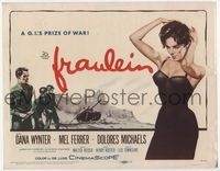 1y113 FRAULEIN movie title lobby card '58 sexy half-dressed Dana Wynter is a G.I.'s prize of war!