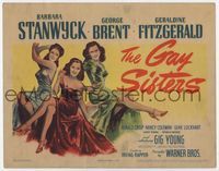 1y117 GAY SISTERS title card '42 sexy art of Barbara Stanwyck, Geraldine Fitzgerald & Nancy Coleman!