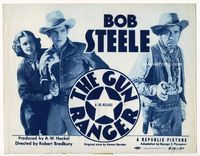 1y127 GUN RANGER movie title lobby card R50 great image of Bob Steele pointing gun, Eleanor Stewart