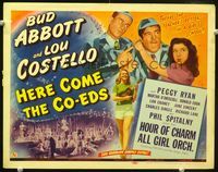 1y136 HERE COME THE CO-EDS title card '45 Bud Abbott & Lou Costello are loose in a girls' school!