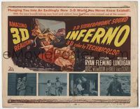1y161 INFERNO title card '53 cool 3-D image of Robert Ryan & Rhonda Fleming jumping over audience!