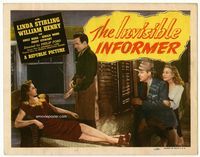 1y162 INVISIBLE INFORMER movie title lobby card '46 Linda Stirling, William Henry, insurance fraud!