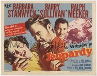 1y166 JEOPARDY title card '53 Barbara Stanwyck struggles with kidnapper Ralph Meeker, film noir!