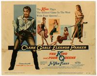 1y181 KING & FOUR QUEENS movie title lobby card '57 art of Clark Gable, Eleanor Parker & sexy babes!