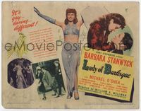 1y187 LADY OF BURLESQUE title card '43 great image of sexy Barbara Stanwyck in two-piece dress!