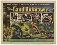 1y189 LAND UNKNOWN TC '57 a paradise of hidden terrors, great artwork of dinosaurs by Ken Sawyer!