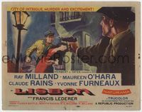1y204 LISBON title lobby card '56 Ray Milland & Maureen O'Hara in the city of intrigue & murder!