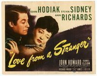 1y208 LOVE FROM A STRANGER title card '47 John Hodiak, Sylvia Sidney, from Agatha Christie story!