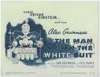 1y222 MAN IN THE WHITE SUIT title lobby card '52 wacky art of scientist Alec Guinness in laboratory!