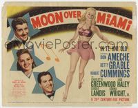 1y242 MOON OVER MIAMI title lobby card '41 Don Ameche, Bob Cummings, artwork of sexy Betty Grable!