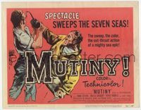 1y248 MUTINY title card '52 sailor Mark Stevens fights pirate with hook & knife, cut-throat action!
