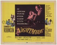 1y262 NIGHTMARE movie title lobby card '56 Edward G. Robinson, Kevin McCarthy, hypnotism film noir!
