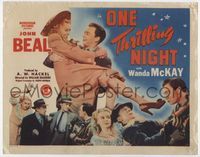 1y269 ONE THRILLING NIGHT movie title lobby card '42 John Beal holds pretty Wanda McKay!