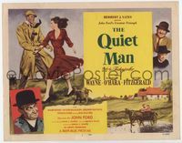 1y288 QUIET MAN title lobby card '51 great artwork of of John Wayne & Maureen O'Hara, John Ford
