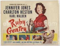 1y302 RUBY GENTRY title card '53 great image of super sleazy bad girl Jennifer Jones holding rifle!