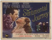 1y304 SENTIMENTAL JOURNEY title card '46 John Payne about to kiss Maureen O'Hara, William Bendix
