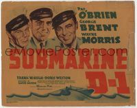 1y327 SUBMARINE D-1 title lobby card '37 art of sailors Pat O'Brien, George Brent & Wayne Morris!