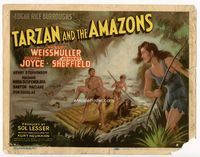 1y336 TARZAN & THE AMAZONS title lobby card '45 Johnny Weissmuller, Brenda Joyce, Johnny Sheffield