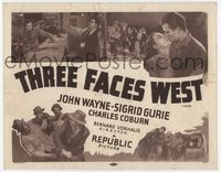 1y346 THREE FACES WEST title card R48 five images of John Wayne fighting & loving Sigrid Gurie!
