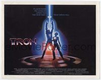 1y357 TRON movie title lobby card '82 Walt Disney sci-fi, Jeff Bridges, cool special effects!