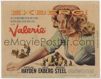 1y362 VALERIE movie title lobby card '57 sexy Anita Ekberg is too much woman for one man to handle!