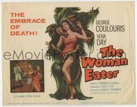 1y385 WOMAN EATER title lobby card '59 wacky tree monster eats super sexy woman in skimpy outfit!