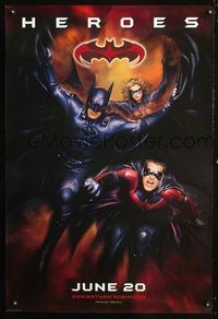 1z053 BATMAN & ROBIN DS Heroes advance one-sheet movie poster '97 George Clooney, Chris O'Donnell