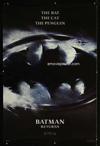 1z063 BATMAN RETURNS DS teaser one-sheet movie poster '92 Keaton,DeVito,Pfeiffer