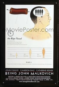 1z070 BEING JOHN MALKOVICH one-sheet movie poster '99 Spike Jonze, really wild artwork image!