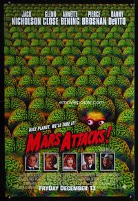 1z334 MARS ATTACKS! DS advance one-sheet '96 directed Tim Burton, great image of alien brains!