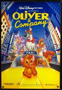1z383 OLIVER & COMPANY DS one-sheet R96 great image of Walt Disney cats & dogs in New York City!