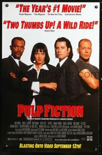 1z406 PULP FICTION video one-sheet '97 Uma Thurman, Quentin Tarantino, Bruce Willis,