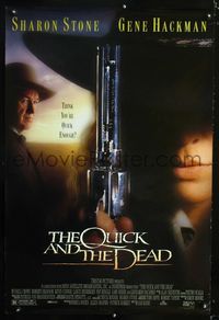 1z408 QUICK & THE DEAD DS one-sheet poster '95 super close up of Sharon Stone with gun, Gene Hackman