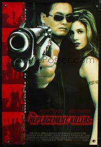 1z417 REPLACEMENT KILLERS DS one-sheet '98 cool image of Chow Yun-Fat pointing gun & Mira Sorvino!