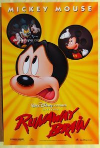 1z428 RUNAWAY BRAIN DS one-sheet movie poster '95 Disney, great huge Mickey Mouse cartoon image!