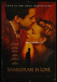 1z442 SHAKESPEARE IN LOVE one-sheet '98 romantic close up of Gwyneth Paltrow & Joseph Fiennes!
