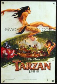 1z488 TARZAN DS advance one-sheet movie poster '99 cool Disney jungle image!