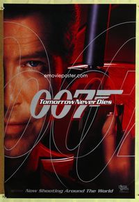 1z503 TOMORROW NEVER DIES DS teaser 1sh '97 super close image of Pierce Brosnan as James Bond 007!