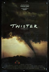 1z516 TWISTER one-sheet movie poster '96 realy cool image of car driving towards tornado!