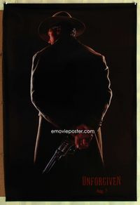 1z524 UNFORGIVEN teaser 1sheet '92 classic image of gunslinger Clint Eastwood with his back turned!