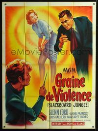 2a272 BLACKBOARD JUNGLE French 1p '55 different art of Glenn Ford & Anne Francis by Roger Soubie!