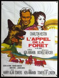 2a283 CALL OF THE WILD French 1panel '72 art of Charlton Heston, Mercier & German Shepherd by Landi!