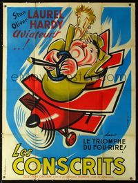 2a335 FLYING DEUCES French 1p '39 completely different art of Laurel & Hardy in airplane by Seguin!