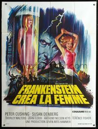 2a339 FRANKENSTEIN CREATED WOMAN French one-panel '67 Peter Cushing, cool different horror artwork!